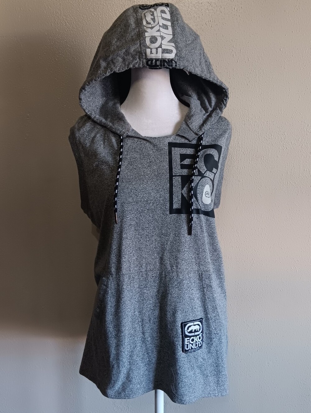 Ecko Unltd Gray Urban Hooded Sleeveless Graphic Shirt Mens Medium